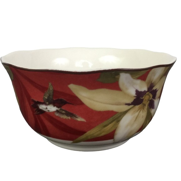 222 Fifth Belize Red Floral Fine Porcelain Dessert Soup Cereal Bowl Replacement - Picture 5 of 6